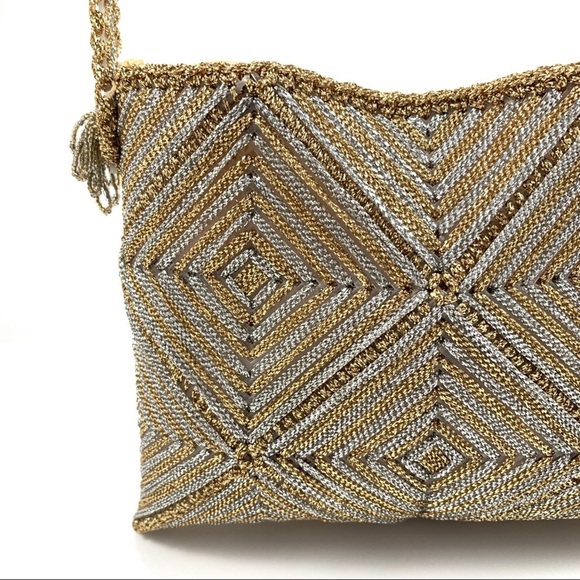 Vintage Handbags - 1950’s Japanese silver + gold crochet purse MAGID